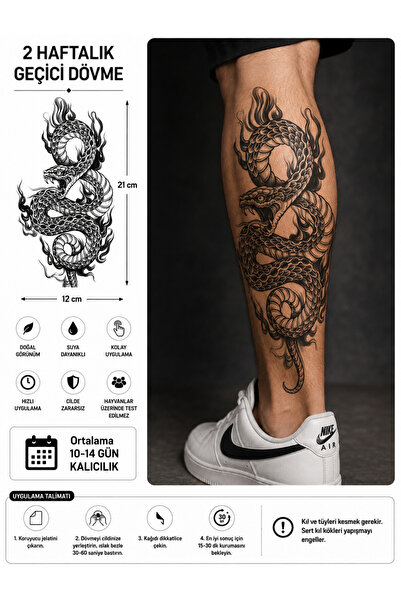medink tattoo Gerçekçi Yılan Model Geçici Kol Bacak Geçici Sticker Yapıştırma...