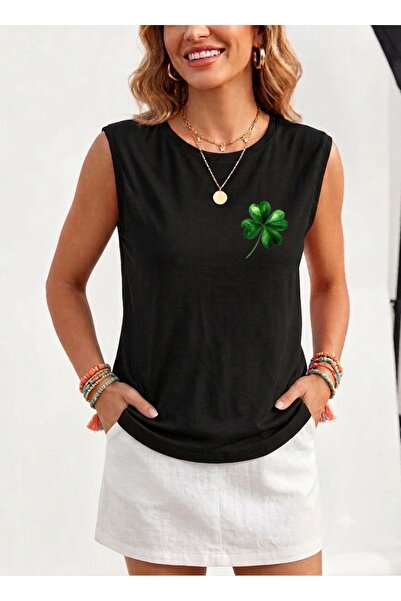 FUFLUNS Mini Clover Printed Women's Regular Fit Crew Neck Sports Sleeveless T...