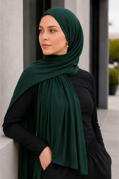 Merve Nayir Hijab Combed Cotton Shawl Jersey Lycra Shawl Hijab Emerald Green