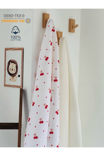 Fulya Tuhafiye 100% Cotton 2-Piece Muslin Baby Blanket Set Oeko-Tex Certified Muslin Cover 80 X 90 cm