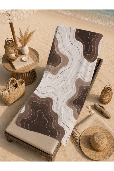 Evmila Prosop de plajă modern, crem, cu model topografic, 70x150 - Prosop de ...
