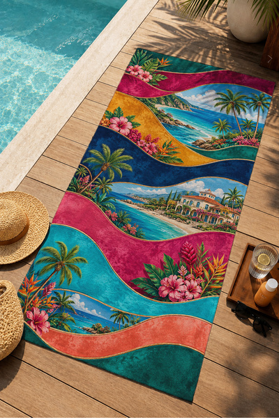 Evmila Tropical Colorful Island with River and Mountain View Patterned 70X150...