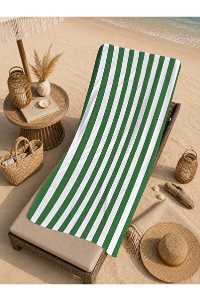 Evmila Retro Green and White Vertical Stripes Classic Patterned 70X150 Beach ...