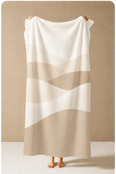 Evmila Modern Mink Cream Wavy Abstract Patterned 70X150 Beach Towel - Digital...