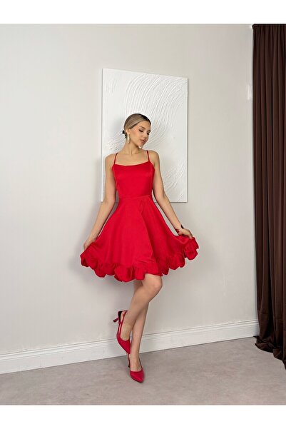 Clothes Fast Γυναικείο Κόκκινο Φόρεμα με Λεπτές Τιράντες, Τετράγωνο Ντεκολτέ,...