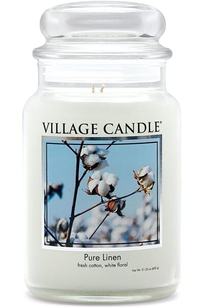 Village Candle شمعة معطرة في وعاء زجاجي كبير من الكتان النقي، 21.25 أونصة، لو...