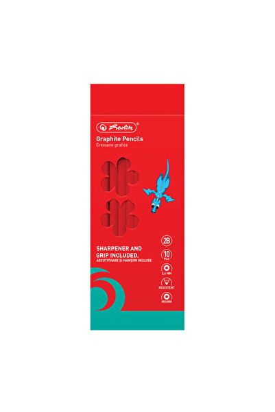 Herlitz Creion Grafit 2B Rotund 2.4Mm Corp Rosu Set10+Manson/Ascutitoare Herl...