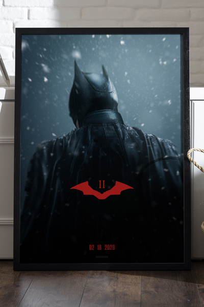 Duvarda Batman Kara Şövalye Siyah Ahşap Çerçeveli Poster, Dekoratif Film Duva...