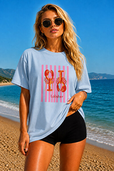 FECCY Premium Lobster Printed Oversize Women's T-Shirt Men's T-Shirt Cotton O...