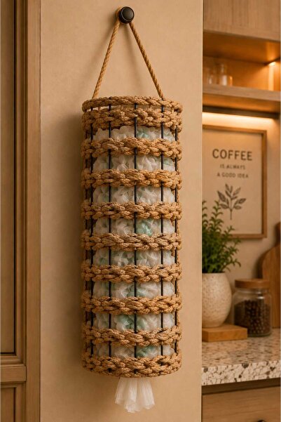 Egindra Wicker Mesh Cylinder Bag Basket Bag Organizer Kitchen Organizer Baske...