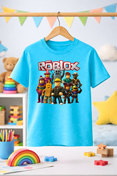 Zeycem Store Roblox Printed Boys' Unisex Tshirt Black White Blue