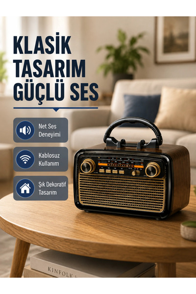 GHN Ahşap Dokulu Bluetooth Müzik Kutusu – Vintage LED Tasarımıyla Modern Ses Deneyimi
