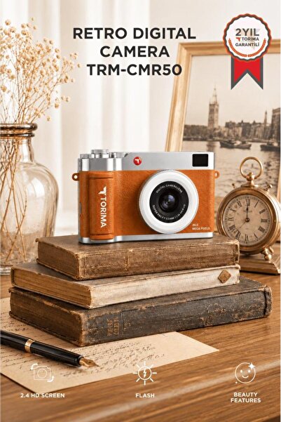 Torima Mini Dijital Retro Kamera 48MP Selfie Video Vlog Kamerası CMR50 Kahver...