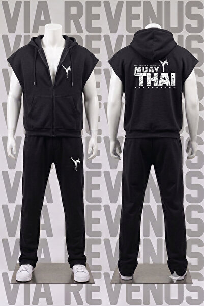 Vordevia Muay Thai Front and Back Printed Sleeveless Zipper Hooded 3 Thread R...