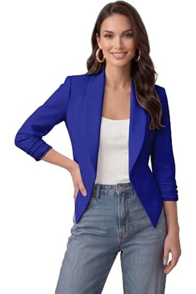Hybrid & Company Women Double Notch Lapel Sharp Shoulder Pad Office Blazer | ...