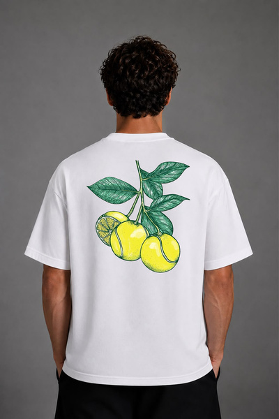 VSRN Tricou oversize alb cu imprimeu pe spate cu design arbore de tenis
