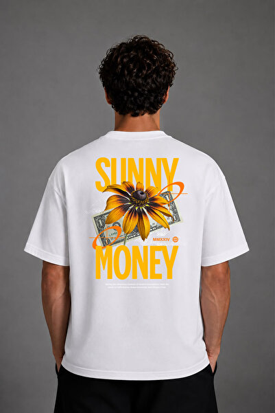 VSRN Tricou alb oversize cu imprimeu pe spate Sunny Papatya Design