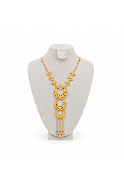 BELLA CİAO Stainless Steel Gold Plated Flanjer Design Necklace and Earrings S...
