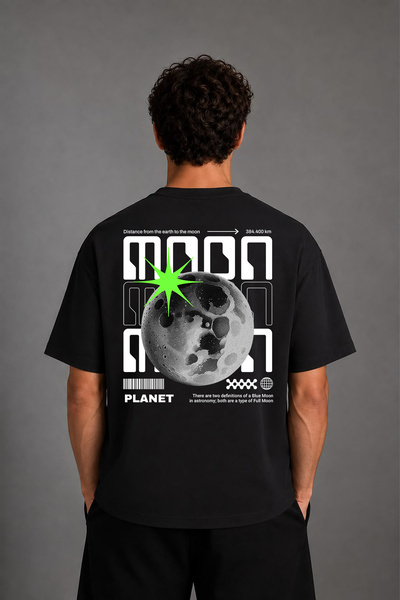 VSRN Μπλουζάκι Green Moon Tasarım με στάμπα στην πλάτη, μαύρο, oversized