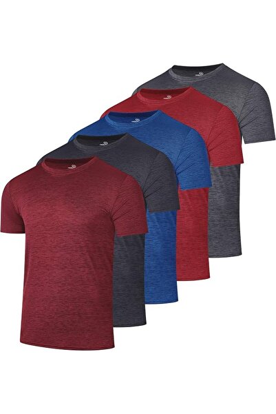 Real Essentials 5 Pack: Men’s Short Sleeve Dry Fit Active Crew Neck T Shirt -...
