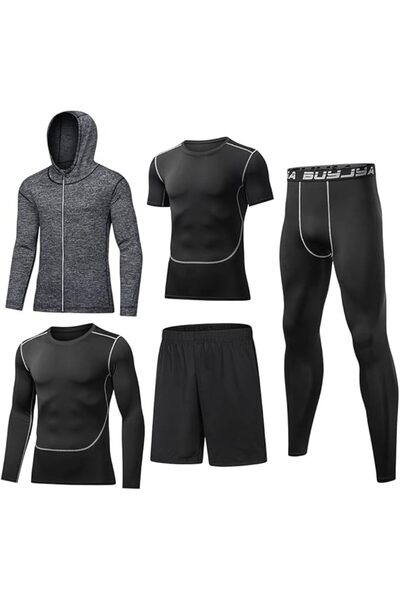 GENERAL BUYJYA 5Pcs Men's Compression Pants Shirt Top Long Sleeve Jacket Athl...
