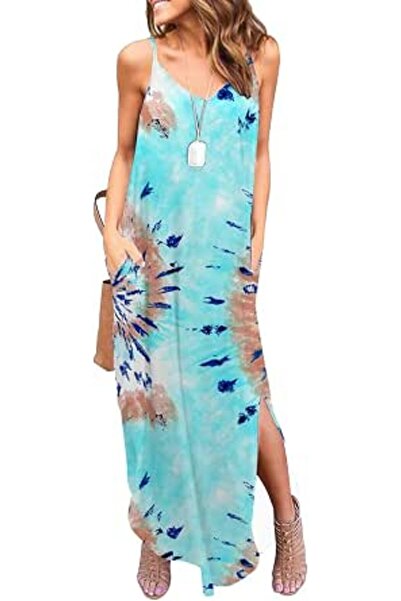 GENERAL HUSKARY Women's Summer Casual Sleeveless V Neck Strappy Split Loose D...