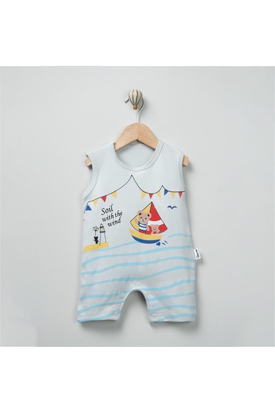 mandalinsbaby Ship Patterned Premium Strap Baby Boy Summer Jumpsuit