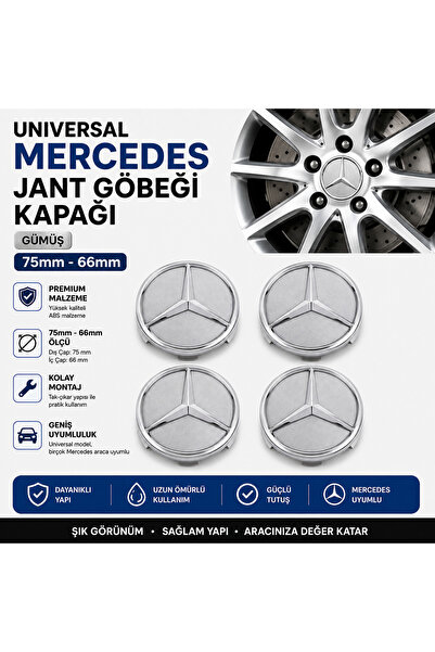 MemoDigital Universal Mercedes Jant Göbeği Kapağı Gümüş 75mm - 66mm