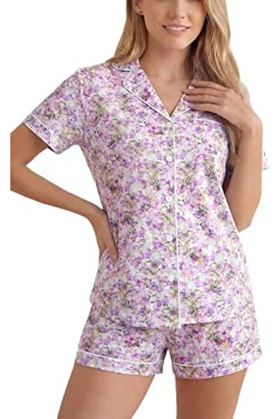 LUBOT 100% Cotton Pajamas for Women PJ Set Button-Down Knitted Soft Long Shor...