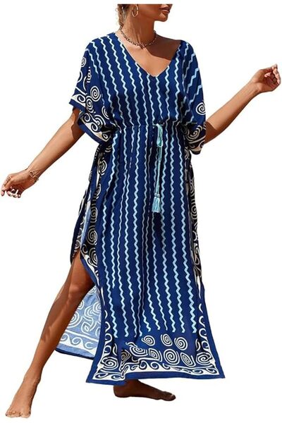 Bsubseach Women Embroidery Short Sleeve Bikini Swimsuit Cover Up Side Split B...
