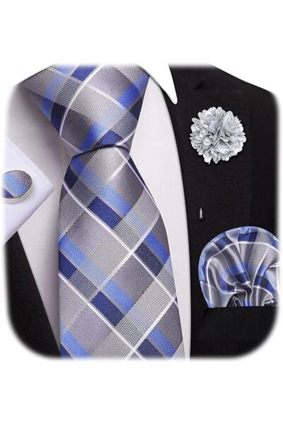 Dubulle Mens Paisely Silk Tie for Men Necktie and Pocket Square Set