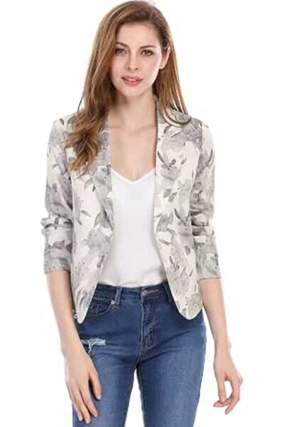 Allegra K Women's Open Front Office Work Business Crop Suit Blazer Jacket