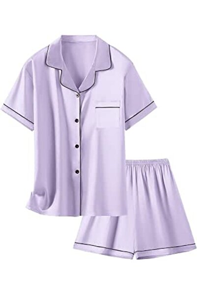 GENERAL Schbbbta Girls Boys Satin Pajamas Set, 2Piece Silk Nightwear Button-D...