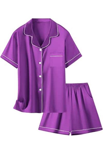 GENERAL Schbbbta Girls Boys Satin Pajamas Set, 2Piece Silk Nightwear Button-D...