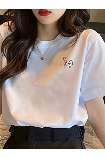 4CR Cute Rabbit, Women's Simple Cartoon Design, Pure Cotton T-Shirt, Spring S...