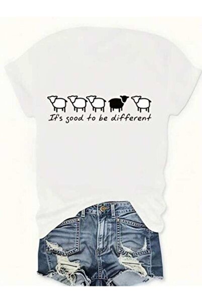 23ERVA Women's Black Sheep Design, Pure Cotton T-Shirt, Casual Wear Spring An...