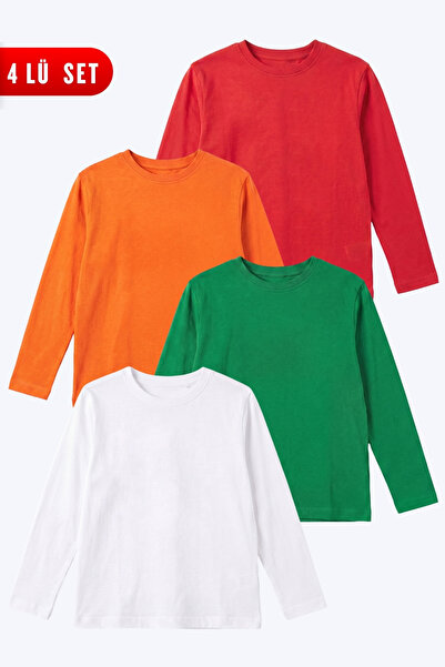 FYK KİDS Unisex Kids 4-Piece Basic Solid Color Long Sleeve Sweatshirt