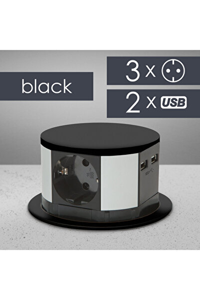 Alista Home Recessed desk socket, 3 sockets, USB A+C PD, 3680W, black, pop up...