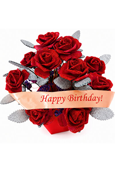 Generic Brand Buchet decorativ cu trandafiri roșii sclipitori și panglică „Ha...
