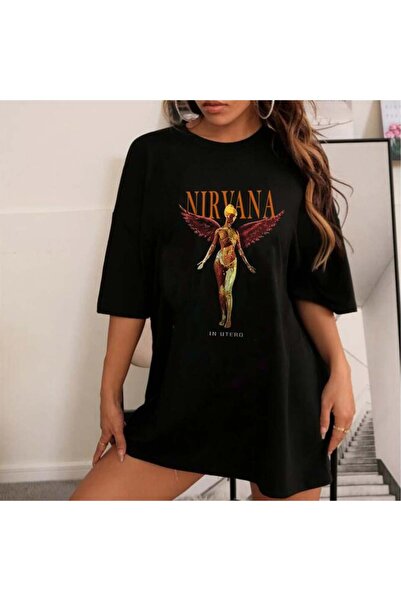 DEEFWEAR تي شيرت MINGALONDON Rock Series Nirvana In Utero أسود للجنسين مقاس كبير