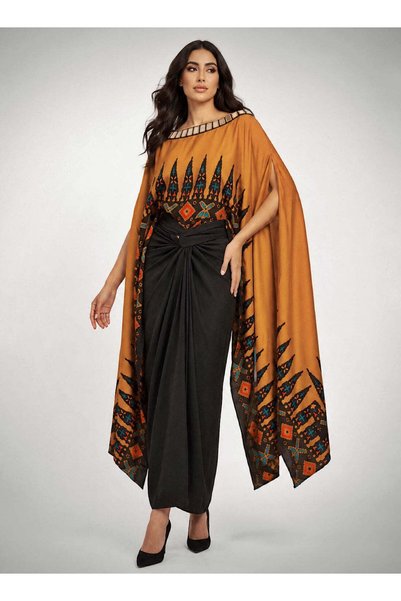 ECSTACY COUTURE Ankara gold drape skirt set