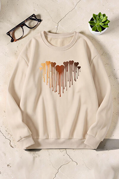 uyguntarz Unisex Melting Hearts Printed Crew Neck Sweatshirt