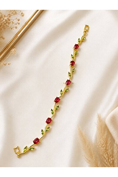 Özçivit Aksesuar Women's Zircon Stone Anti-Tarnish Leaf Bracelet