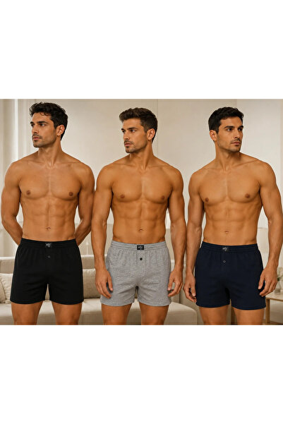 Mariposa Secret Tutku Elit Towel-Waisted Buttoned Pure Cotton Men's Boxer 3 Pcs
