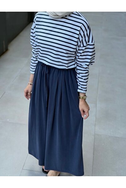 Generic Brand Original Cupra Draped Wide Leg Trousers Navy Blue |   Skirt-Loo...