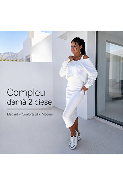 OEM Women's 2-Piece White Set, Off-Shoulder Crop Top and High waist Midi Leng...