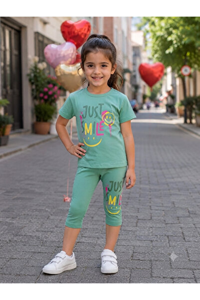 Aknur Kids Smile Written Capri Leggings with Smiling Face Pattern Summer Girl...