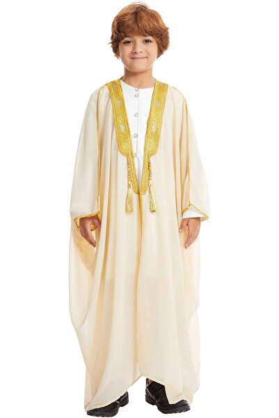 FYMNSI Boys Robe Islamic Muslim Clothes Kimono Loose Abaya Long Sleeve Embroi...