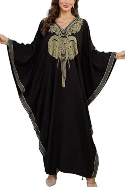YouKD Embroidered Floral Kaftan Bohemian Beach Dress Bikini Coverups Long Bat...