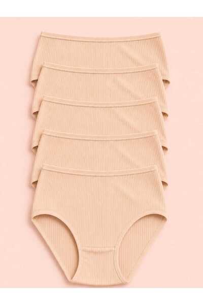 SOFENNA Yüksel Bel 100% Cotton Ribbed 5-Piece Panties